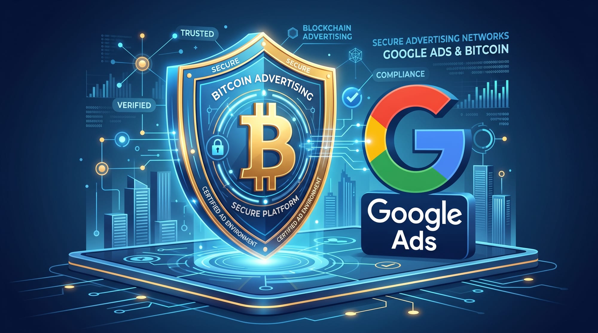 A professional B2B illustration showing a digital shield with a Bitcoin symbol on it, placed next to